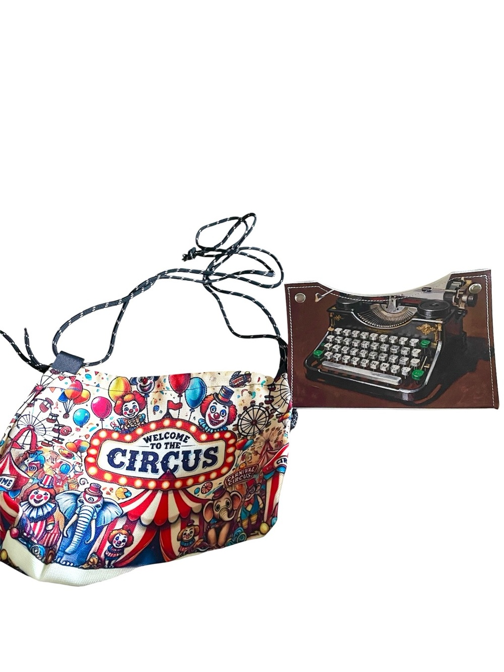 2 cute novelty totes/mini bags, circus & typewriter